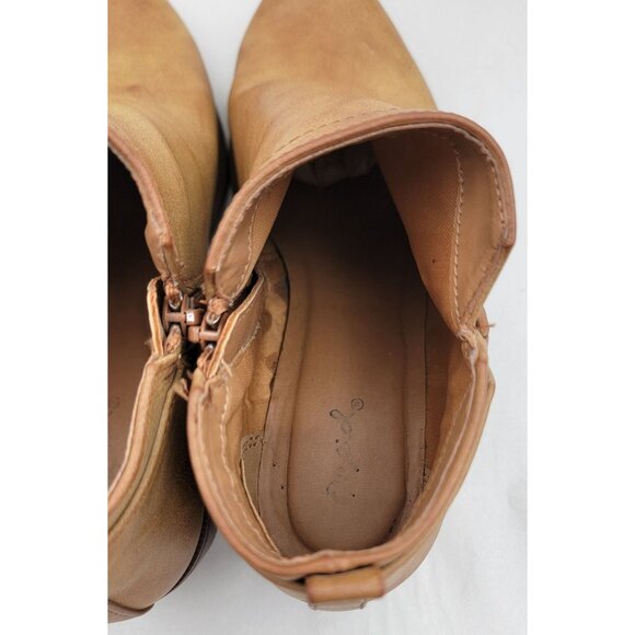 Qupid Tan Ankle Boots With Side Zipper & Stacked Heel Womens 7-7.5 - Picture 6 of 13